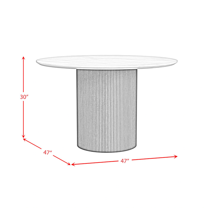 Sylvie Round Dining Table with White Faux Marble Top in Dark Brown