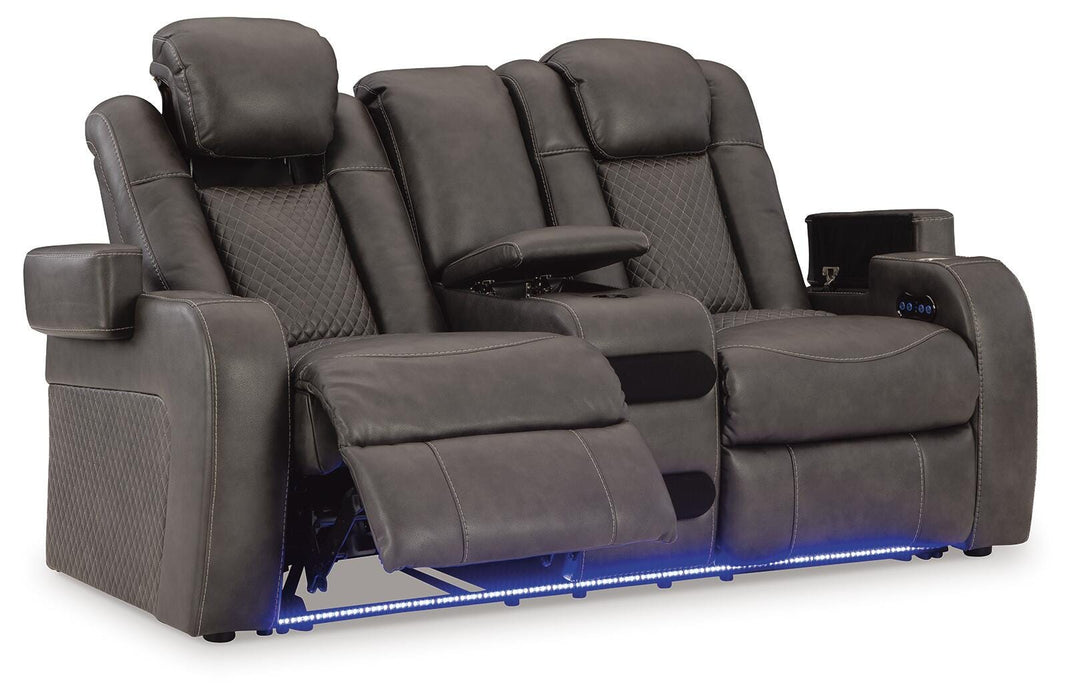 Fyne-Dyme Power Reclining Loveseat with Console - Eclectic 79 Furniture Store