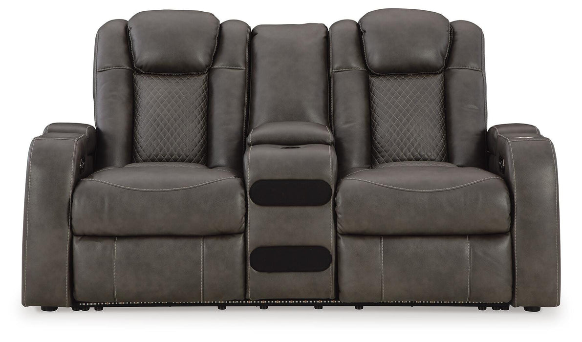 Fyne-Dyme Power Reclining Loveseat with Console - Eclectic 79 Furniture Store