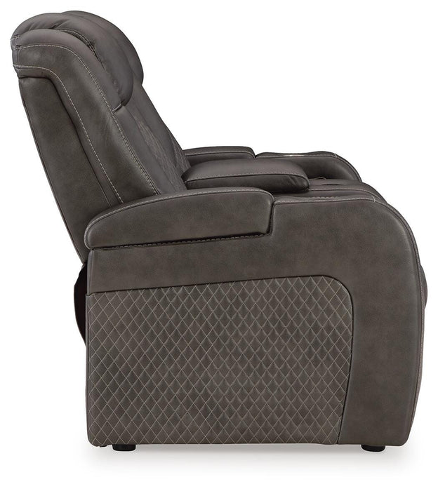 Fyne-Dyme Power Reclining Loveseat with Console - Eclectic 79 Furniture Store