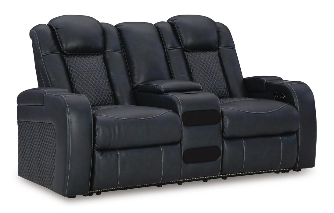 Fyne-Dyme Power Reclining Loveseat with Console - Eclectic 79 Furniture Store