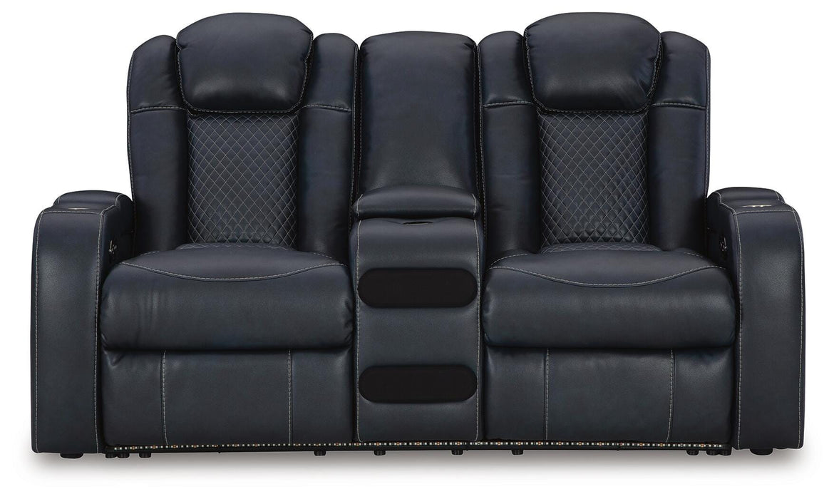 Fyne-Dyme Power Reclining Loveseat with Console - Eclectic 79 Furniture Store