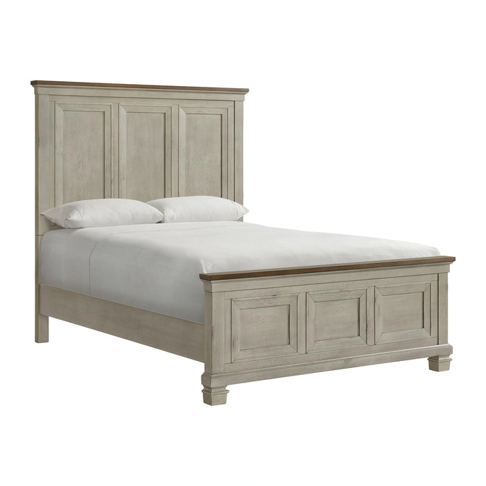 Farmington Panel Bed in Medium Brown and Washed Stone