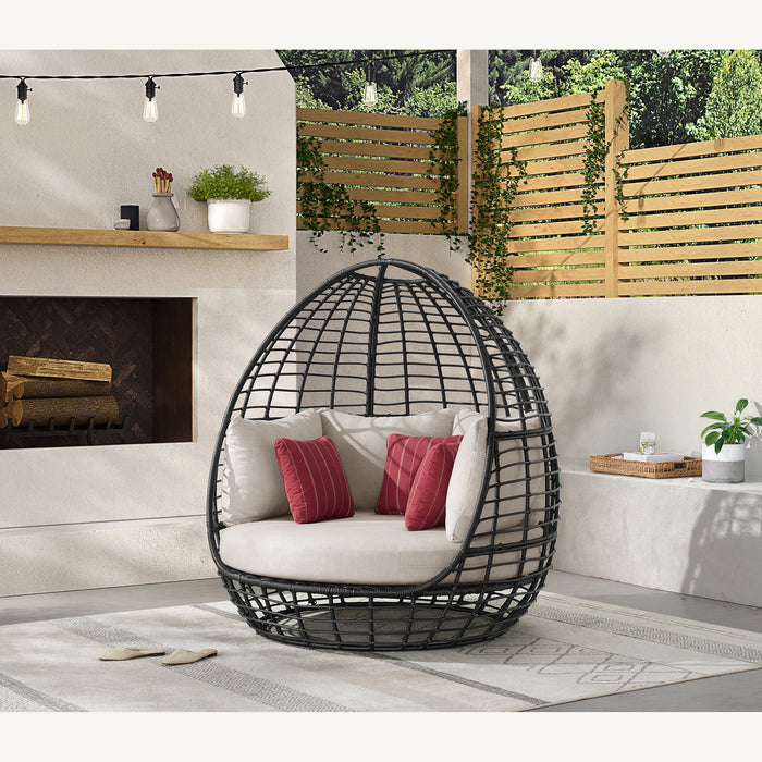 Playa Twin Egg Chair - Dark Grey and Olefin Beige with 3 Pillows