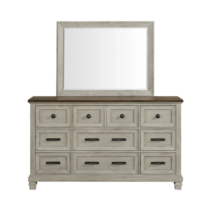 Farmington Dresser and Mirror Set in Medium Brown and Washed Stone