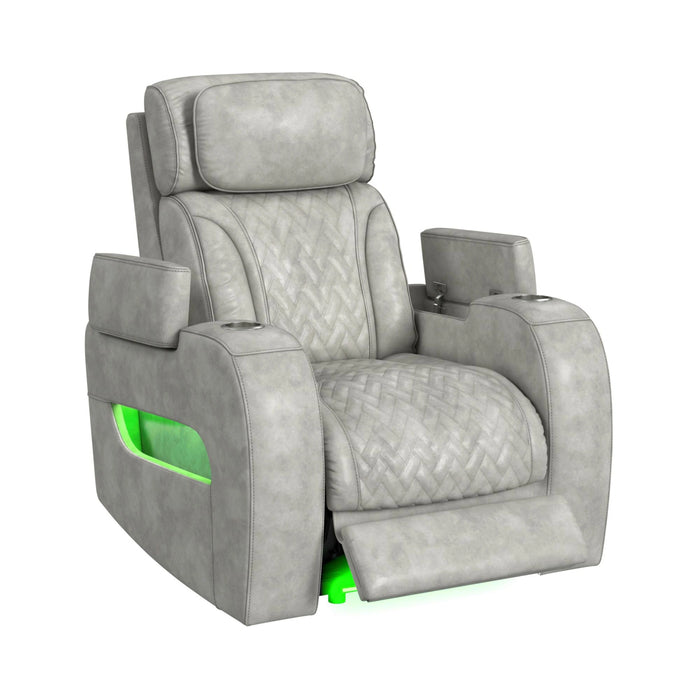Prime Time P3 3PC Living Room Set with 7 Colors LED in Leather Gel Light Grey-Sofa, Loveseat & Recliner