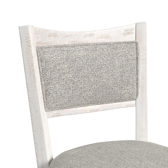 Rogen Rustic Swivel Bar Stool with Grey Fabric in Rustic White (2 Per Carton)