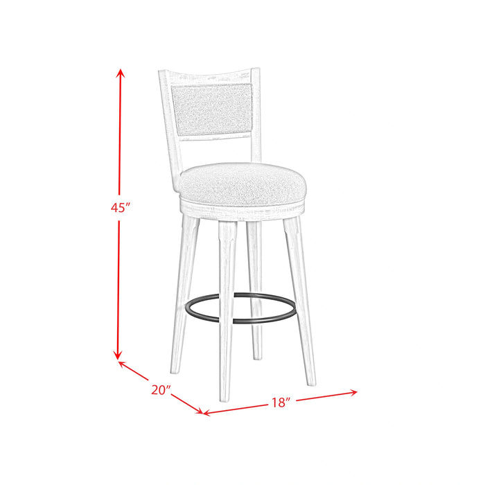Rogen Rustic Swivel Bar Stool with Grey Fabric in Rustic White (2 Per Carton)