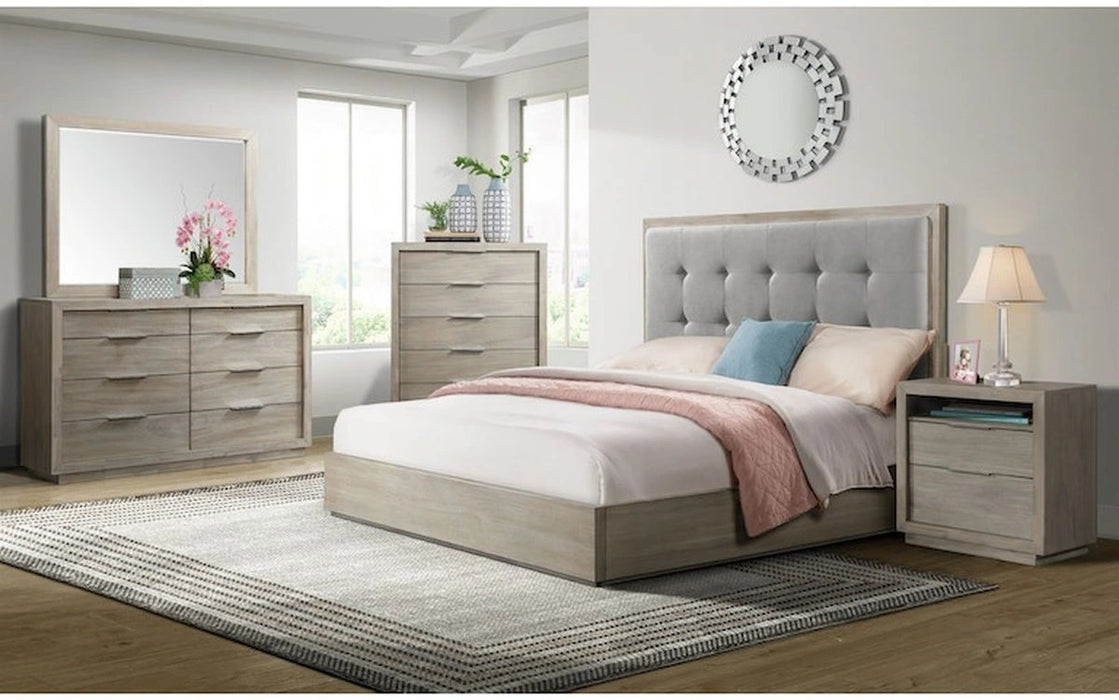 Elements International Arcadia King Upholstered Panel Bed in Grey