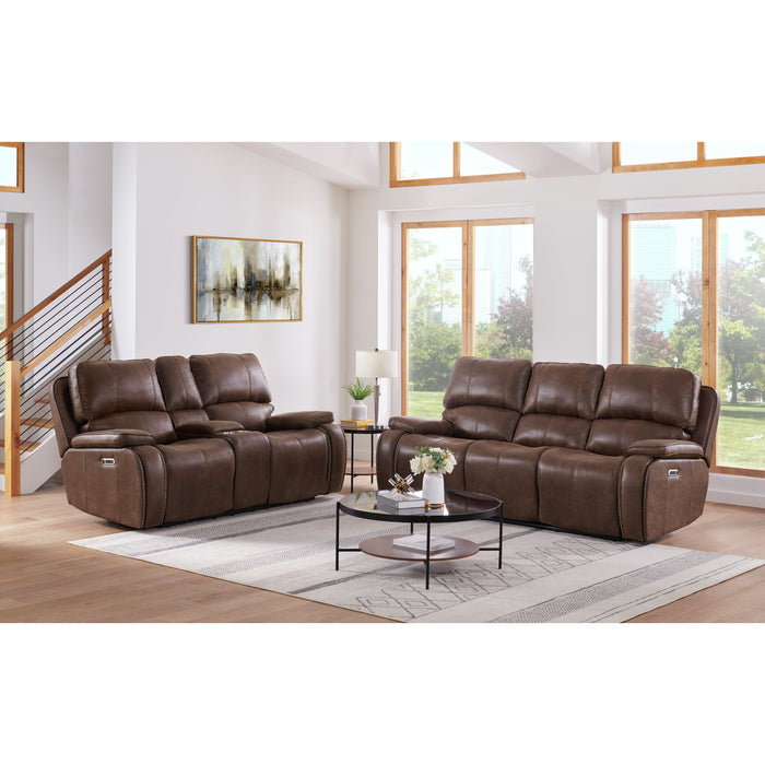 Atlantis Power Motion Loveseat with Power Motion Head Recliner & Console in Heritage Brown - Eclectic 79 Furniture Store