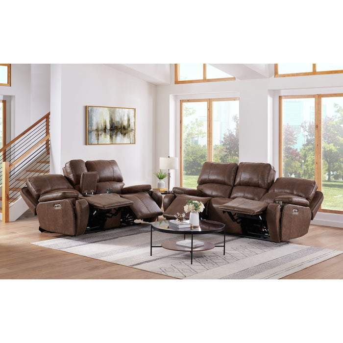 Atlantis Power Motion Loveseat with Power Motion Head Recliner & Console in Heritage Brown - Eclectic 79 Furniture Store