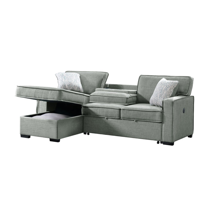 Caracas Sectional Sleeper Chofa with Pull Bed, Drop Table & USB in Palmer Grey
