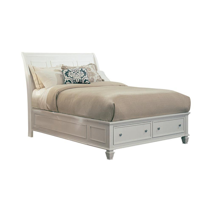 Sandy Beach White Queen Sleigh Bed With Footboard Storage - Eclectic 79 Furniture Store