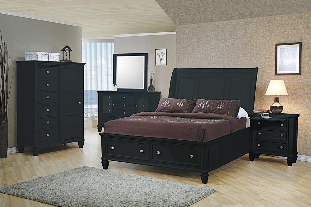 Sandy Beach Black Queen Sleigh Bed With Footboard Storage - Eclectic 79 Furniture Store