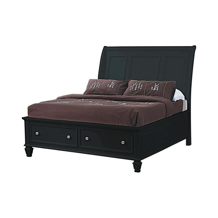 Sandy Beach Black Queen Sleigh Bed With Footboard Storage - Eclectic 79 Furniture Store