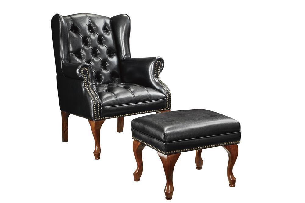 Traditional Espresso Accent Chair and Ottoman