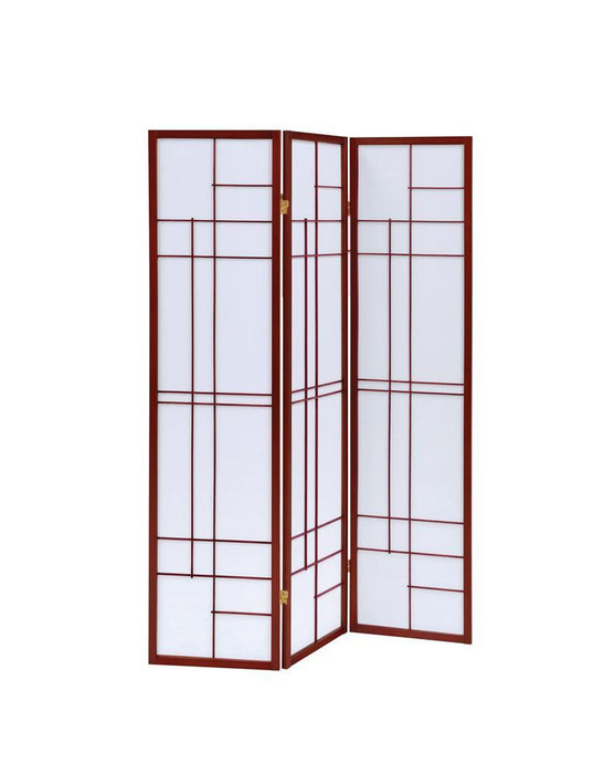 Transitional Brown Red Three-Panel Screen - Eclectic 79 Furniture Store