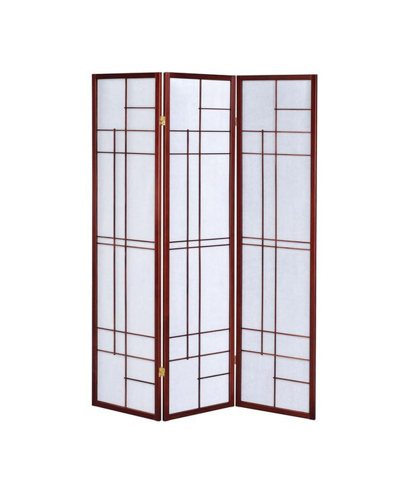 Transitional Brown Red Three-Panel Screen - Eclectic 79 Furniture Store
