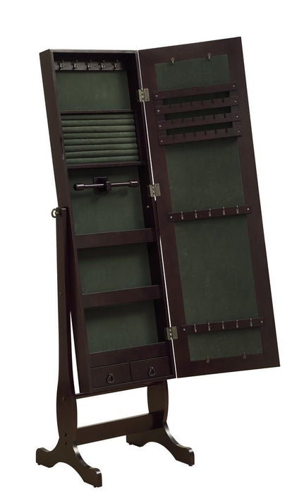 Transitional Cappuccino Cheval Mirror and Jewelry Armoire - Eclectic 79 Furniture Store