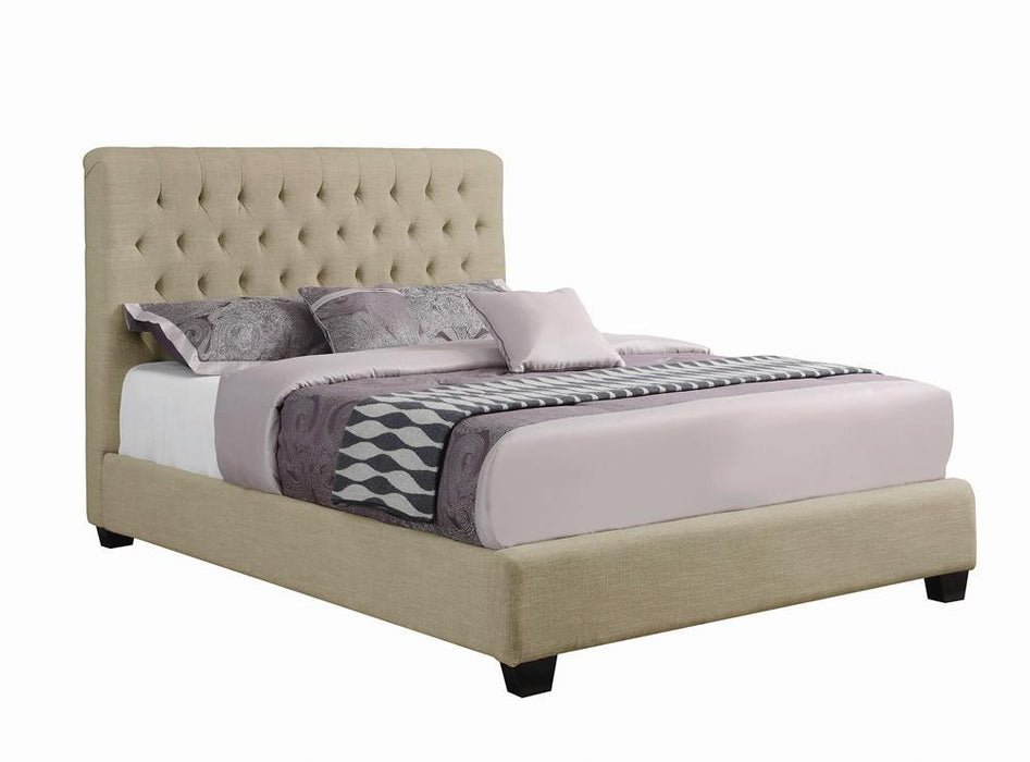 Chloe Transitional Oatmeal Upholstered Queen Bed