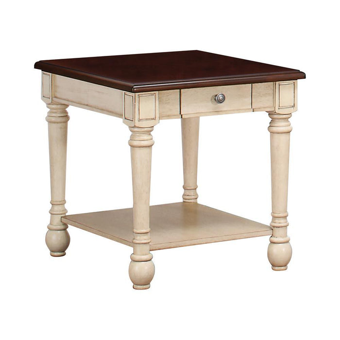 Transitional Dark Brown/Antique White End Table - Eclectic 79 Furniture Store