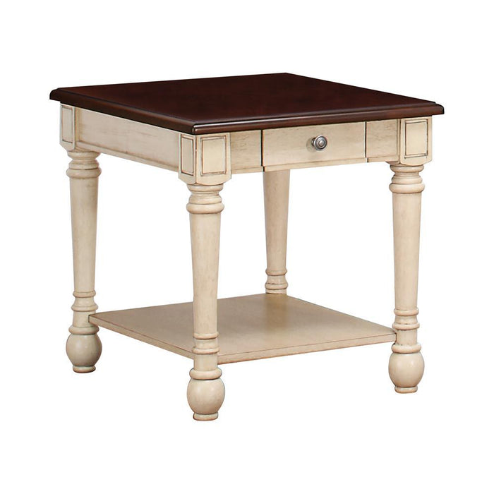 Transitional Dark Brown/Antique White End Table