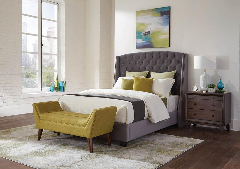 Pissarro Transitional Upholstered Grey and Chocolate Eastern King Bed - Eclectic 79 Furniture Store