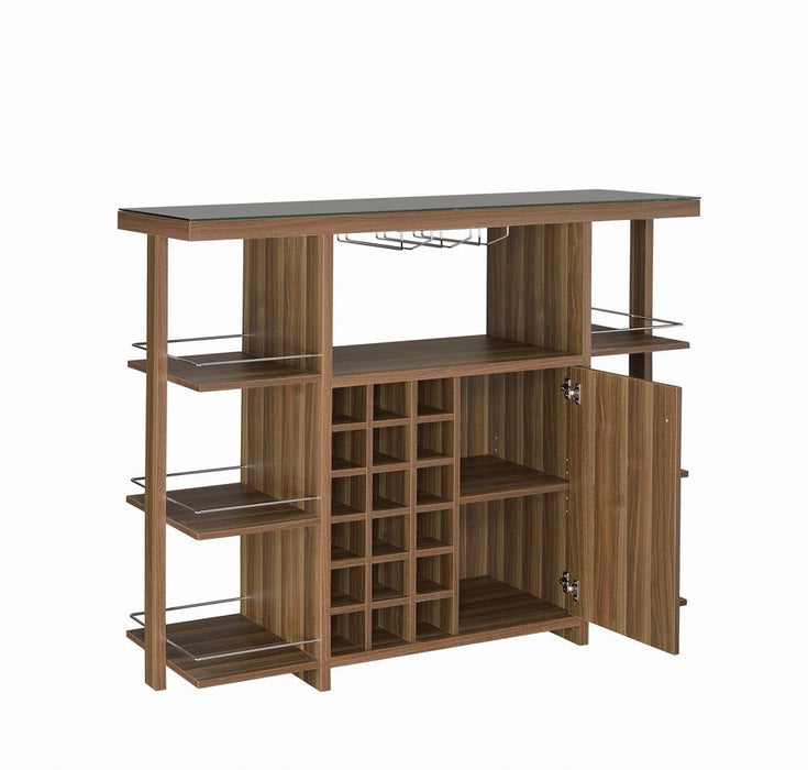 Modern Walnut Bar Unit With Wine Bottle Storage - Eclectic 79 Furniture Store
