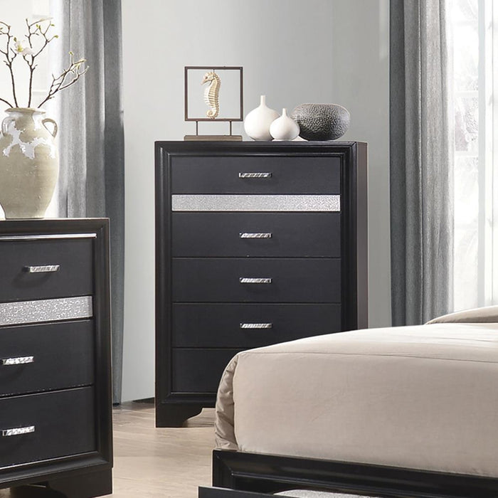 Miranda Transitional Black Five-Drawer Chest - Eclectic 79 Furniture Store