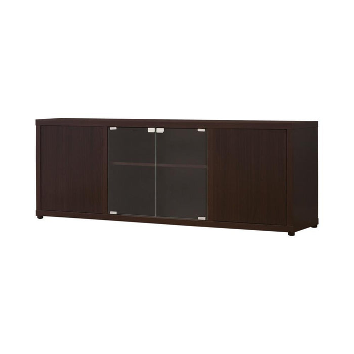 G700886 Casual Cappuccino TV Console With Push-To-Open Glass Doors