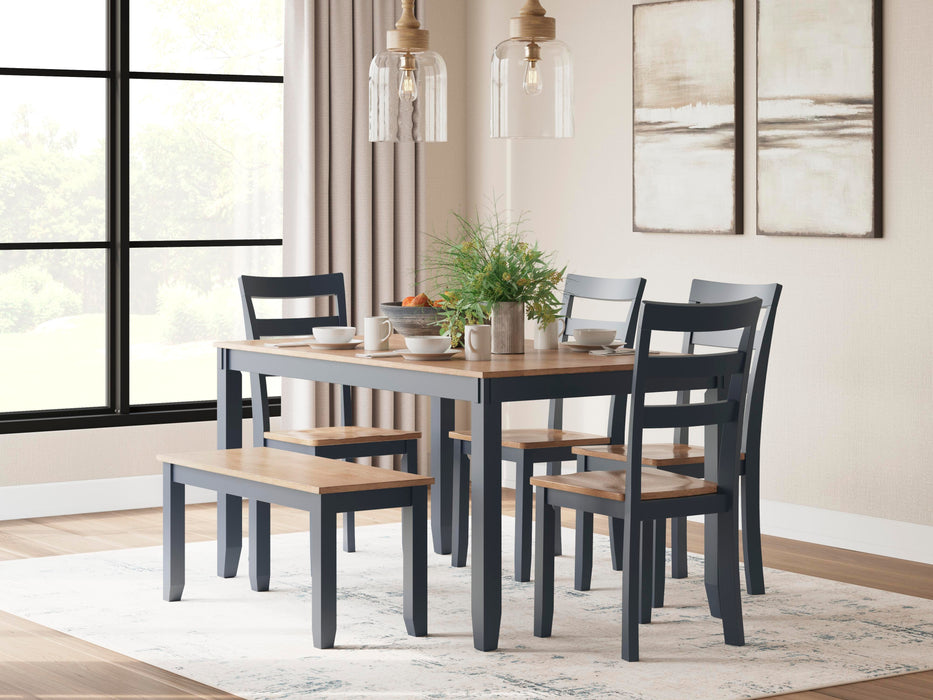 Gesthaven Dining Table with 4 Chairs and Bench (Set of 6) - Eclectic 79 Furniture Store