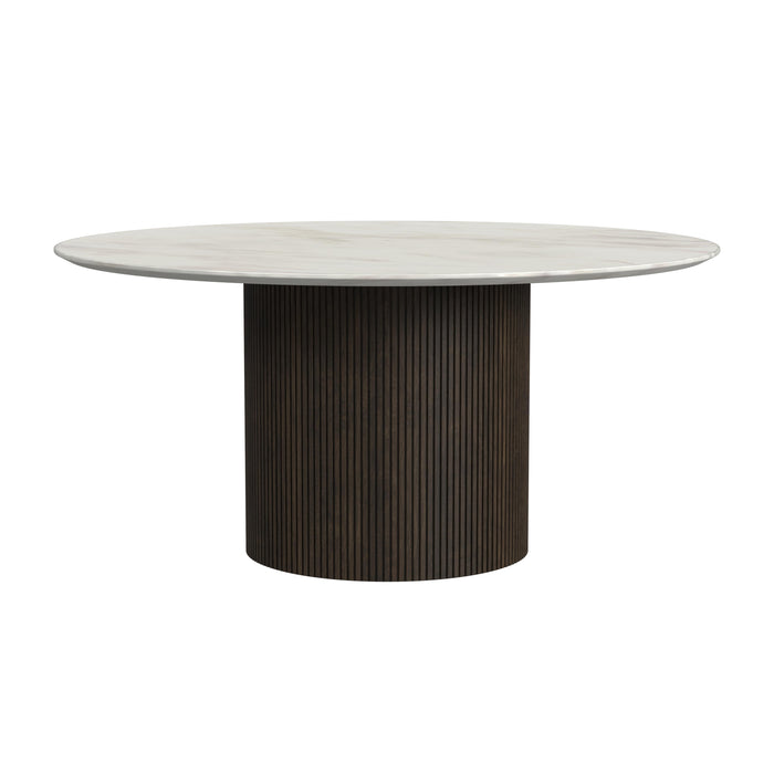 Sylvie 2PC Occasional Table Set with White Faux Marble Top and Base in Dark Brown-Coffee Table & End Table