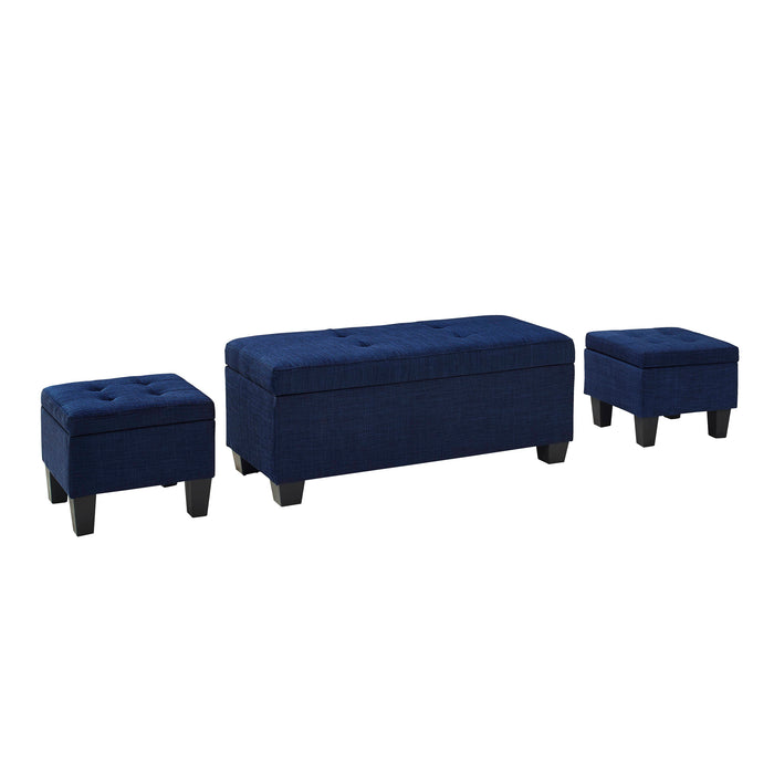 Ethan 3Pk Storage Bench with 2 Ottoman in Heirloom Blue (ISTA3A) - Eclectic 79 Furniture Store