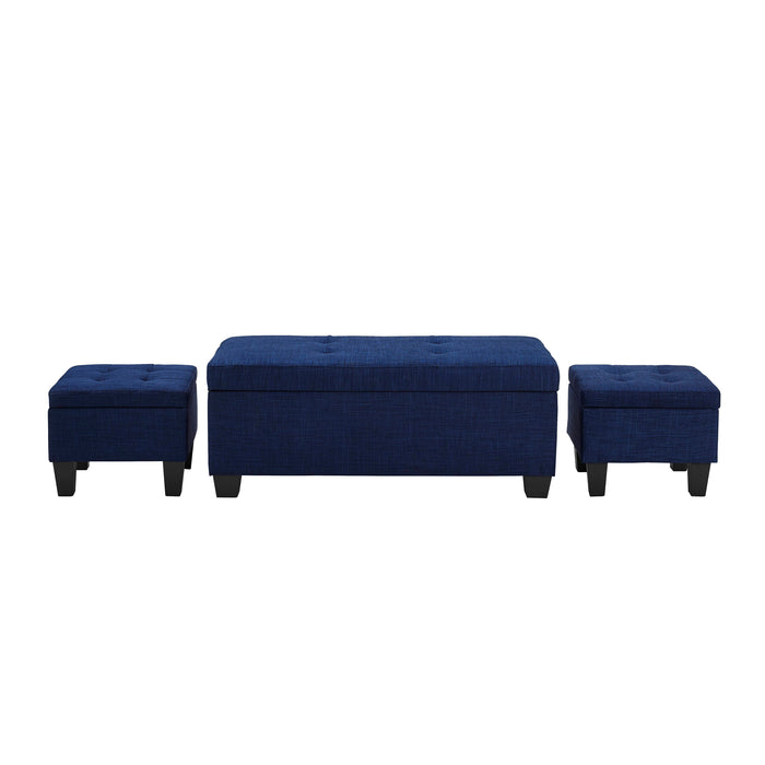 Ethan 3Pk Storage Bench with 2 Ottoman in Heirloom Blue (ISTA3A) - Eclectic 79 Furniture Store
