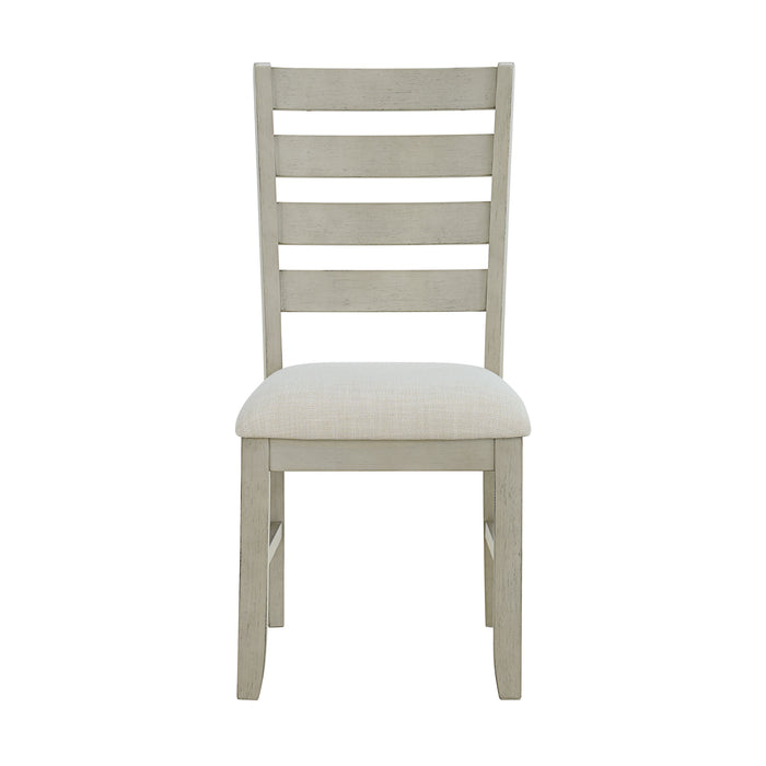 Farmington Ladder Back Dining Side Chair with Light Beige Fabric in Washed Stone (2 Per Carton)