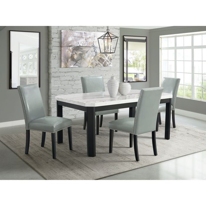 Francesca White Marble Rectangular 5PC Dining Set-Table & Four Grey PU Chairs