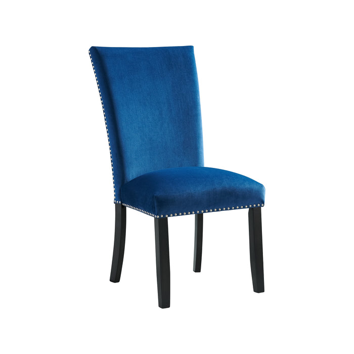 Francesca White Marble Rectangular 5PC Dining Set-Table & Four Blue Velvet Chairs