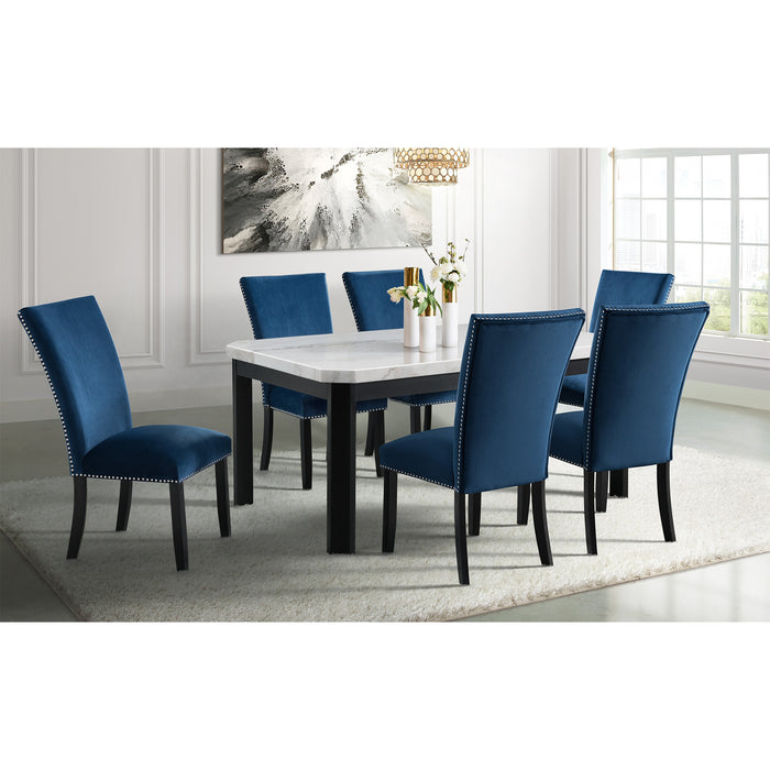 Francesca Rectangular Dining Blue Velvet Side Chair (2 Per Pack) - Eclectic 79 Furniture Store