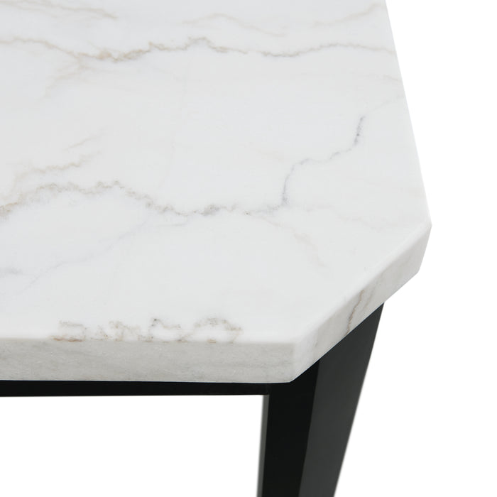 Francesca White Marble Rectangular 5PC Dining Set-Table & Four Blue Velvet Chairs