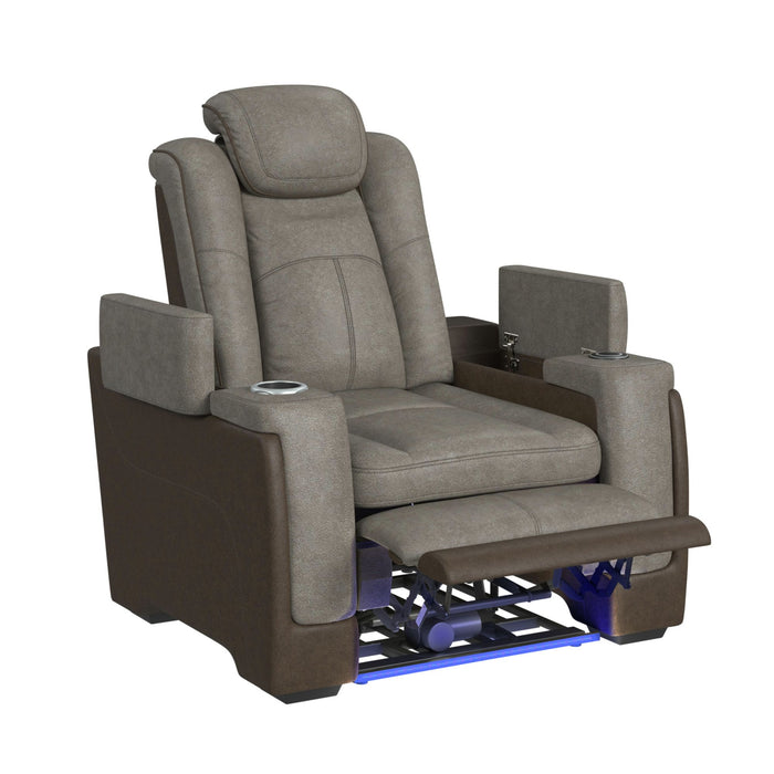 Lantana Power Motion Recliner with Power Headrest, Led ,wireless charger and cup holder in Rocky Grey/Brown - Eclectic 79 Furniture Store