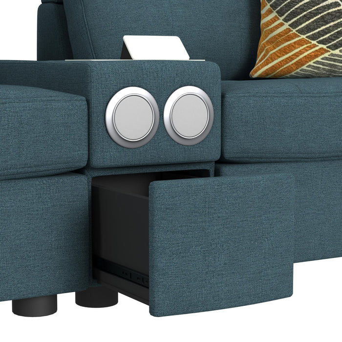 Options One 8PC Living Room Set in Palmer Plus Teal with Media Console