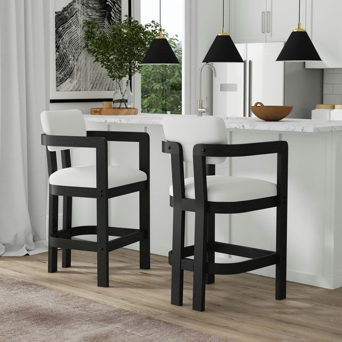 Portland Arm Barstool with White Fabric in Black (2 Per Carton)