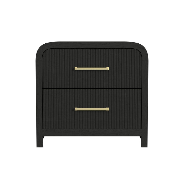 Ridgemont 2-Drawer Nightstand with USB in Black with Grain