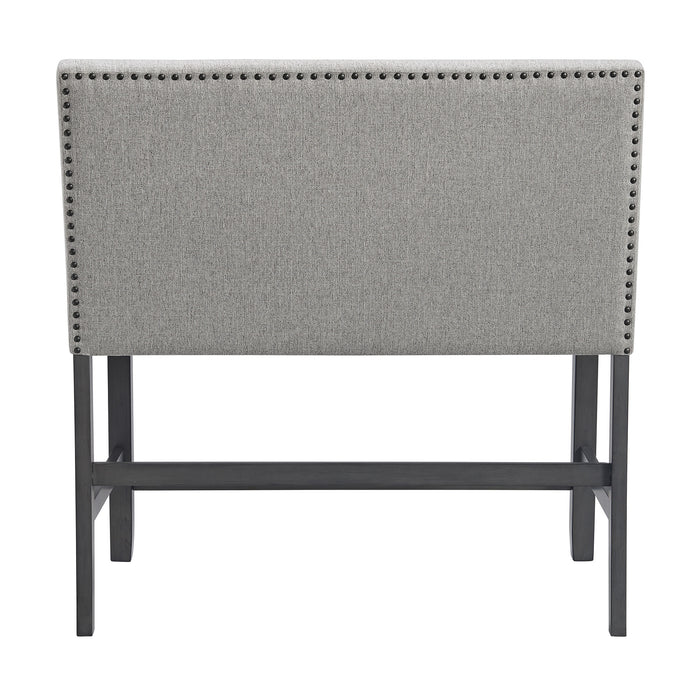 Seneca Counter Bench with Upholstered Back and Grey Fabric