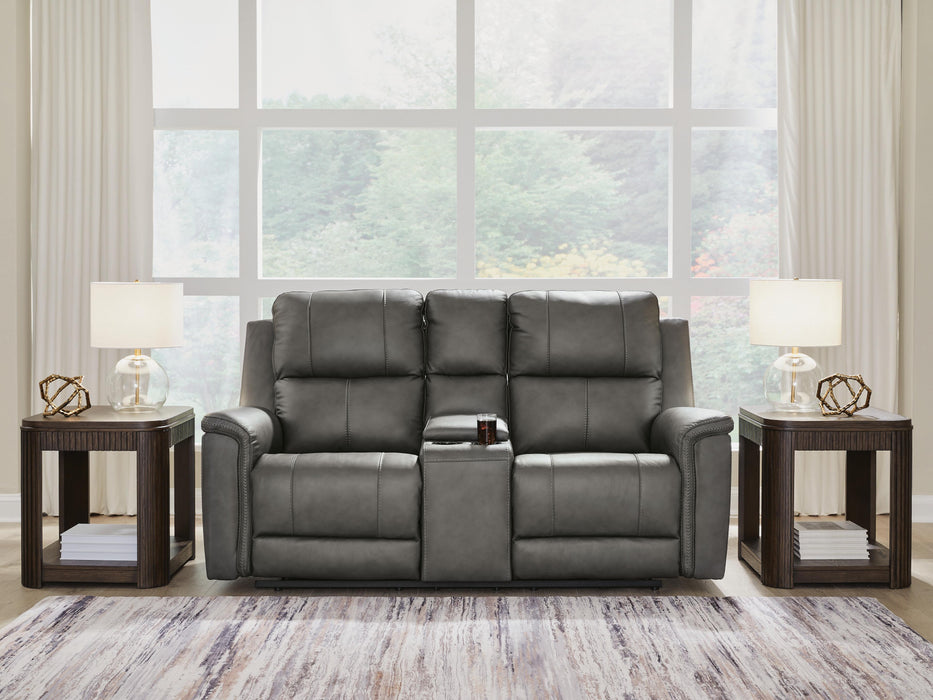 Bleckley Power Reclining Loveseat with Console - Eclectic 79 Furniture Store