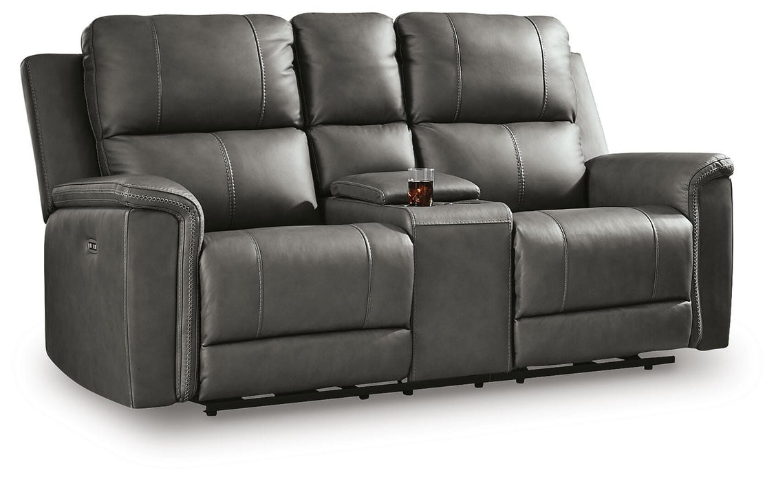 Bleckley Power Reclining Loveseat with Console - Eclectic 79 Furniture Store