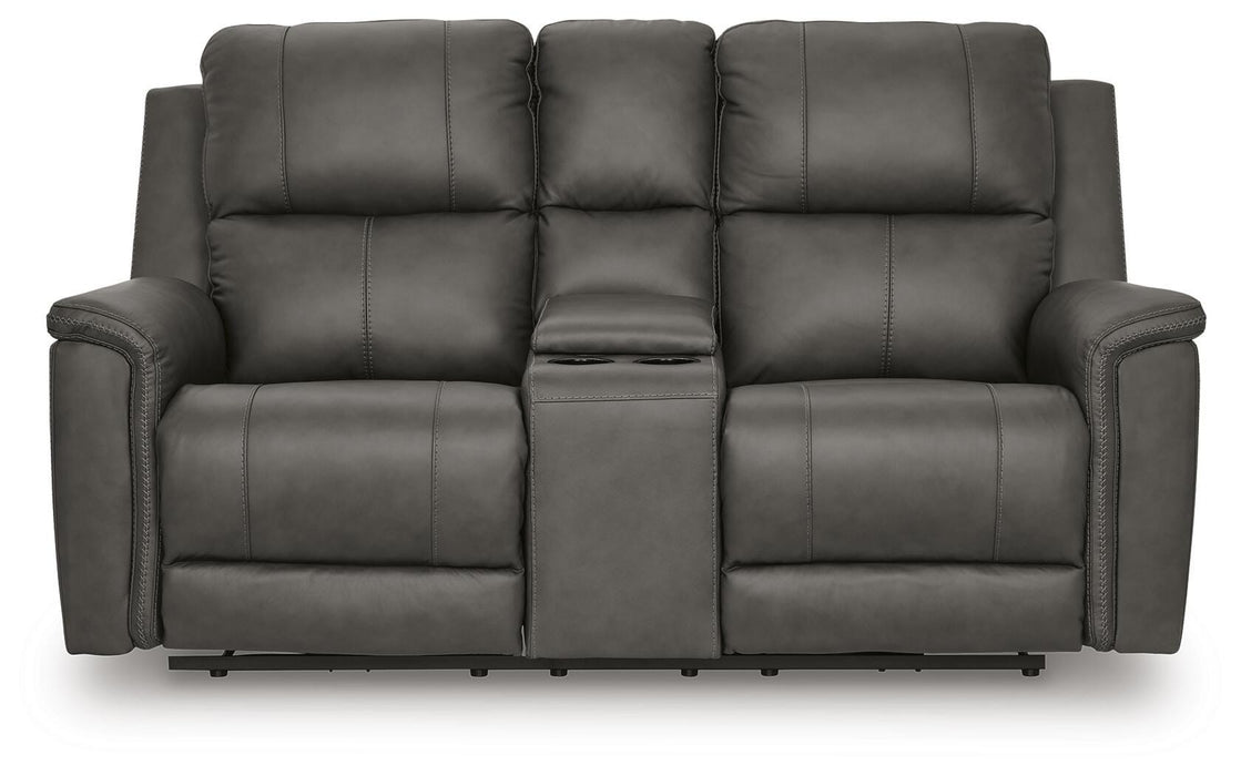 Bleckley Power Reclining Loveseat with Console - Eclectic 79 Furniture Store