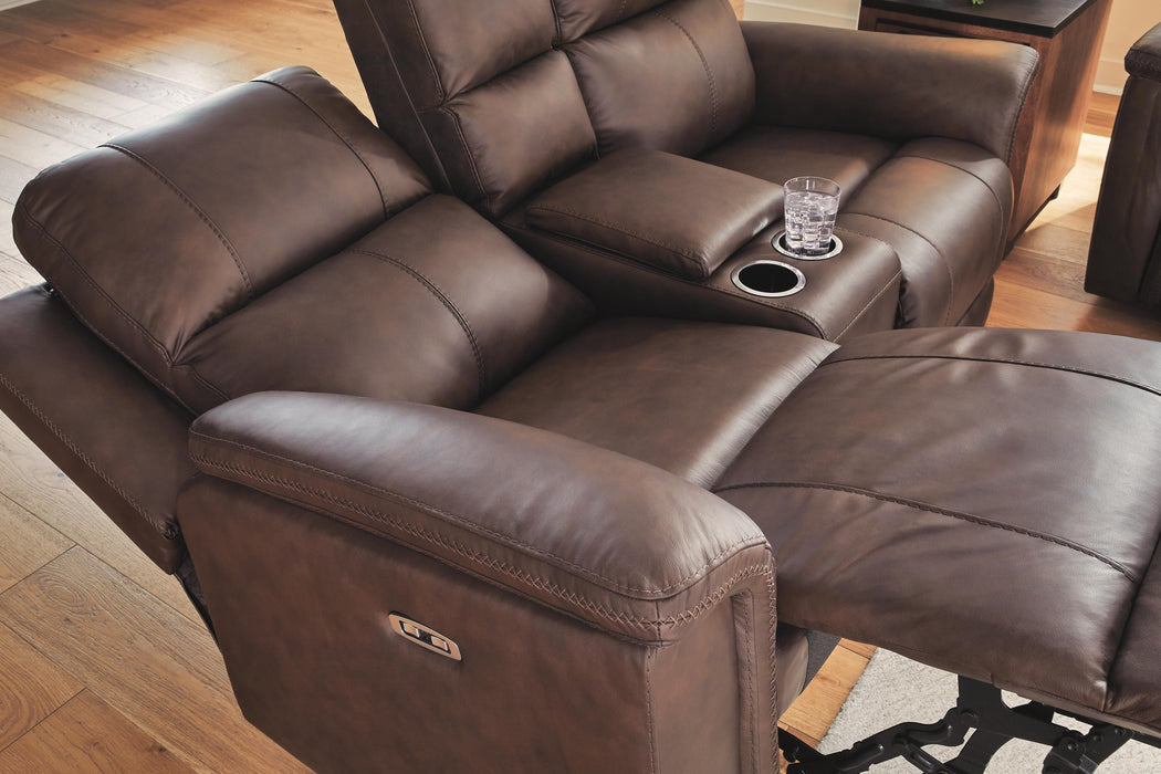 Bleckley Power Reclining Loveseat with Console - Eclectic 79 Furniture Store