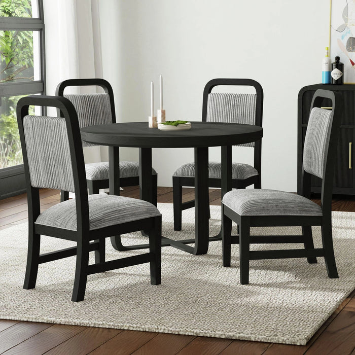 Ridgemont Standard Height Dining Set in Black with Grain-Table and Four Grey Fabric Chairs