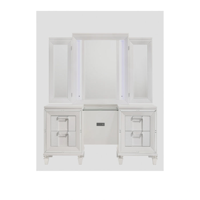 Twenty Nine Dressing Set w/LED & USB Plug in White with Stool